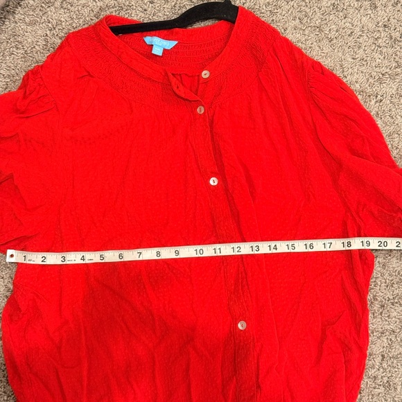 Draper James Bright Red Button-Up Blouse - Picture 4 of 6